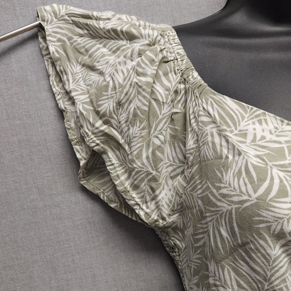 Japna Babydoll Top Cottagecore Boho Floral Ruched Smocked Ruffle Sleeve Sage L - Picture 4 of 12